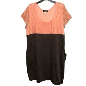 3xl pink grey lace top short sleeve dress